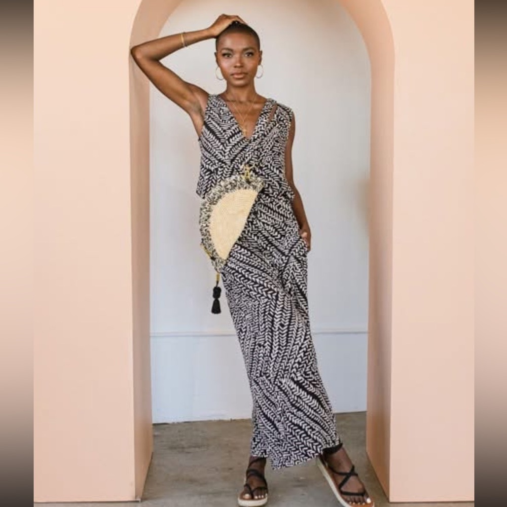 EUC Kawa print reversible button tank and easy crop trousers- faux jumpsuit
